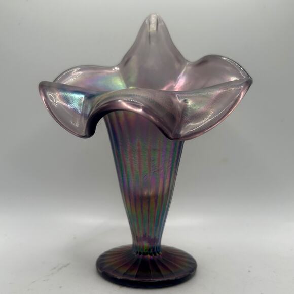 VTG Fenton Art Glass Amethyst Iridescent Violet Satin 7" Jack-in-the-Pulpit Vase - Picture 4 of 10